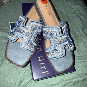 Madden Girl Blue Beaded Mules- NEVER WORN